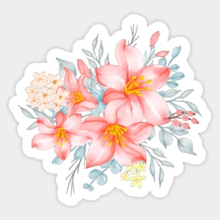 Pink Lilies Floral Bunch of Flowers Rose Yellow Lily Oriental Lilies Sticker